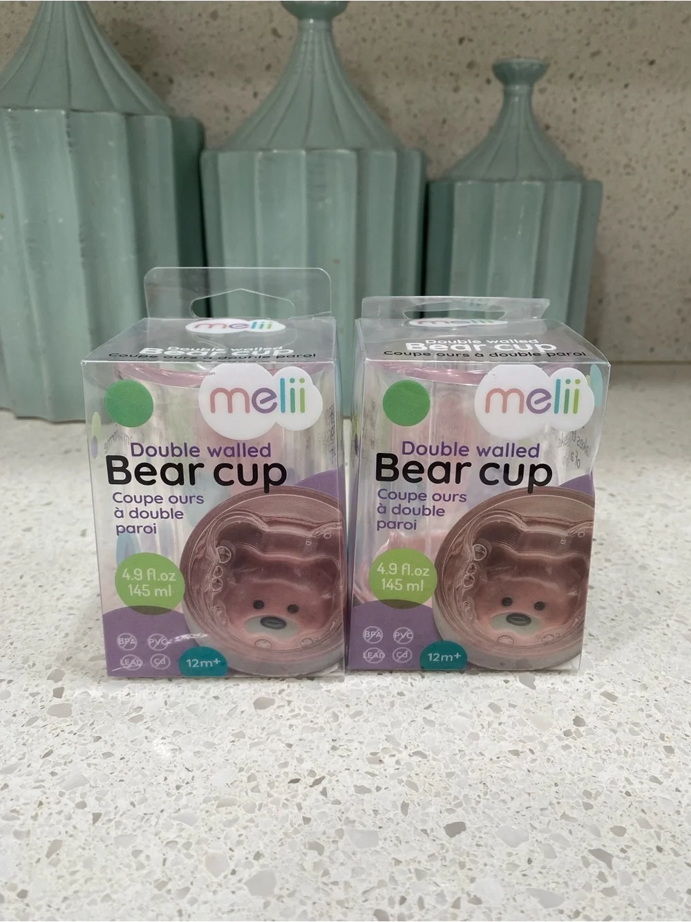 2 Melii Double Walled Bear Cups in Pink - Kids Accessories